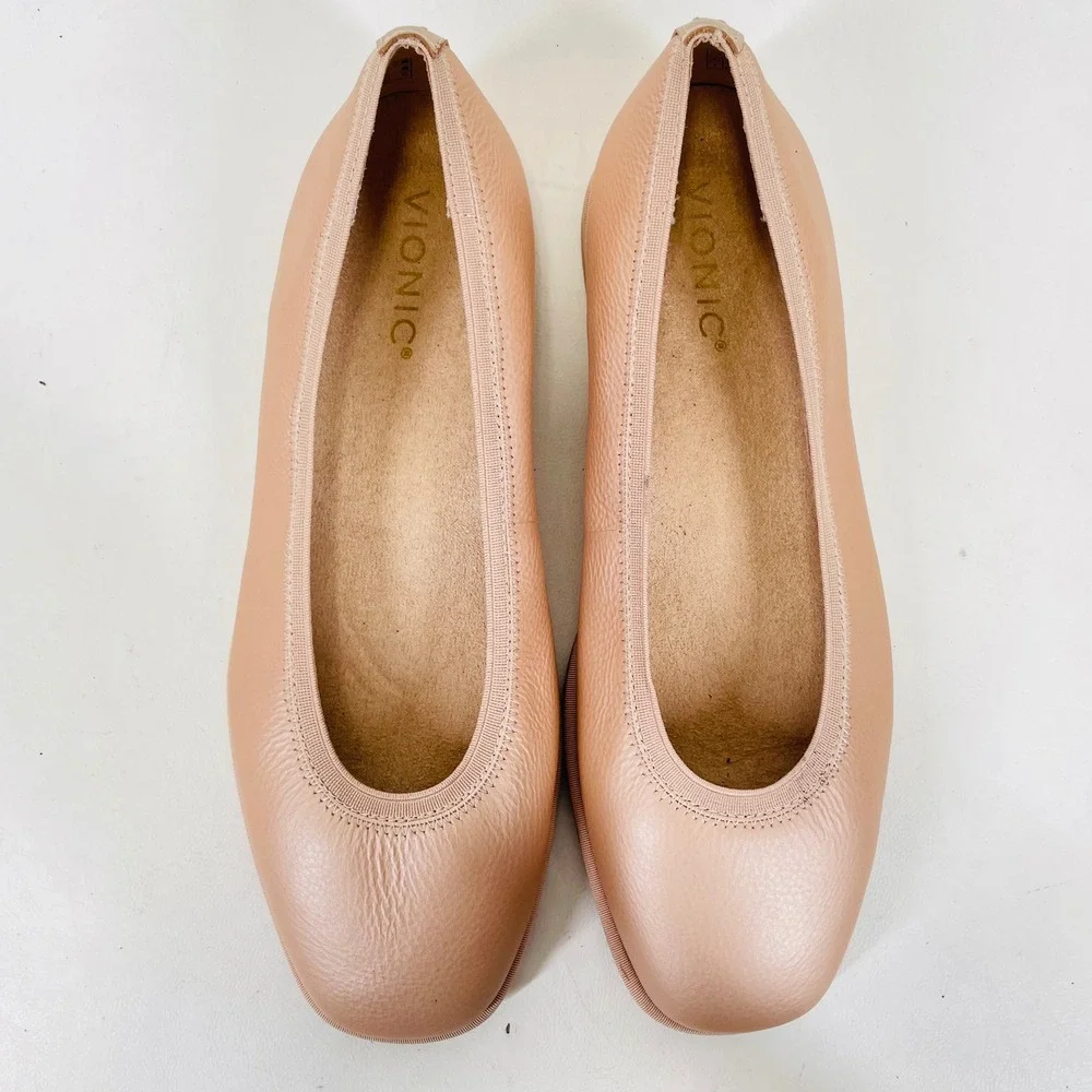 Vionic Caroll 2.0 Ballet Flats Blush Pink Leather Orthotic Shoes Womens 8 Wide